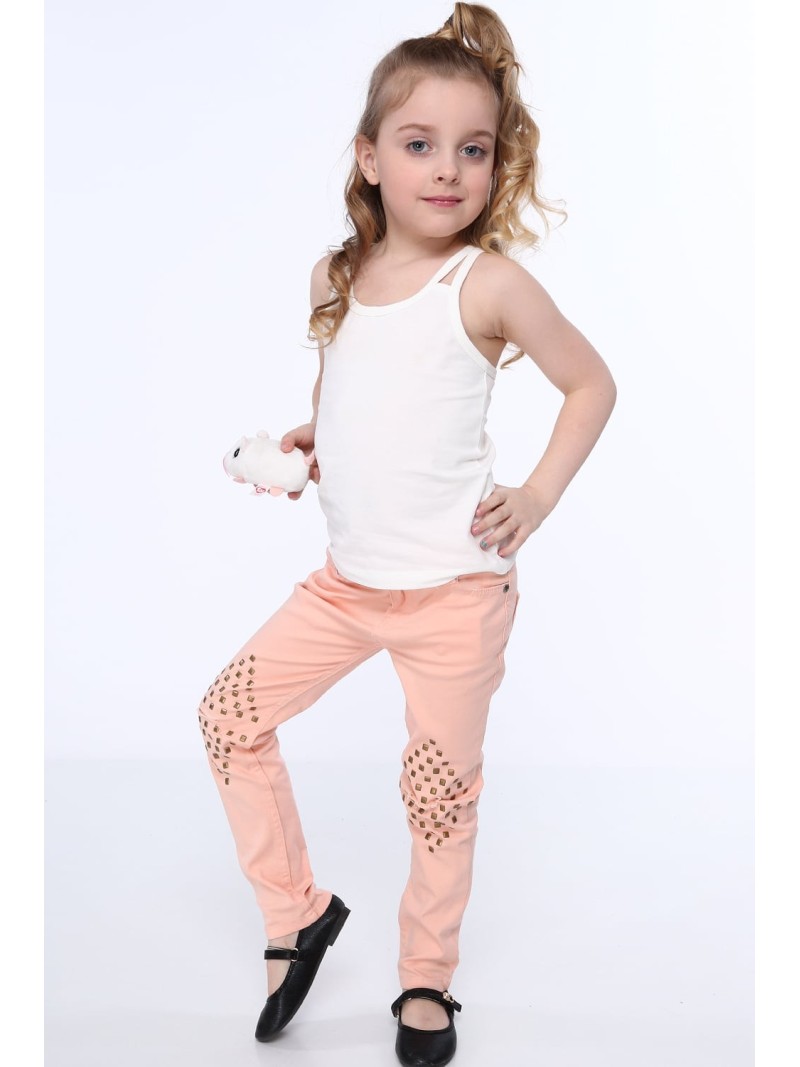 Girls\' trousers with flat studs, salmon NDZ310 - Online store - Boutique